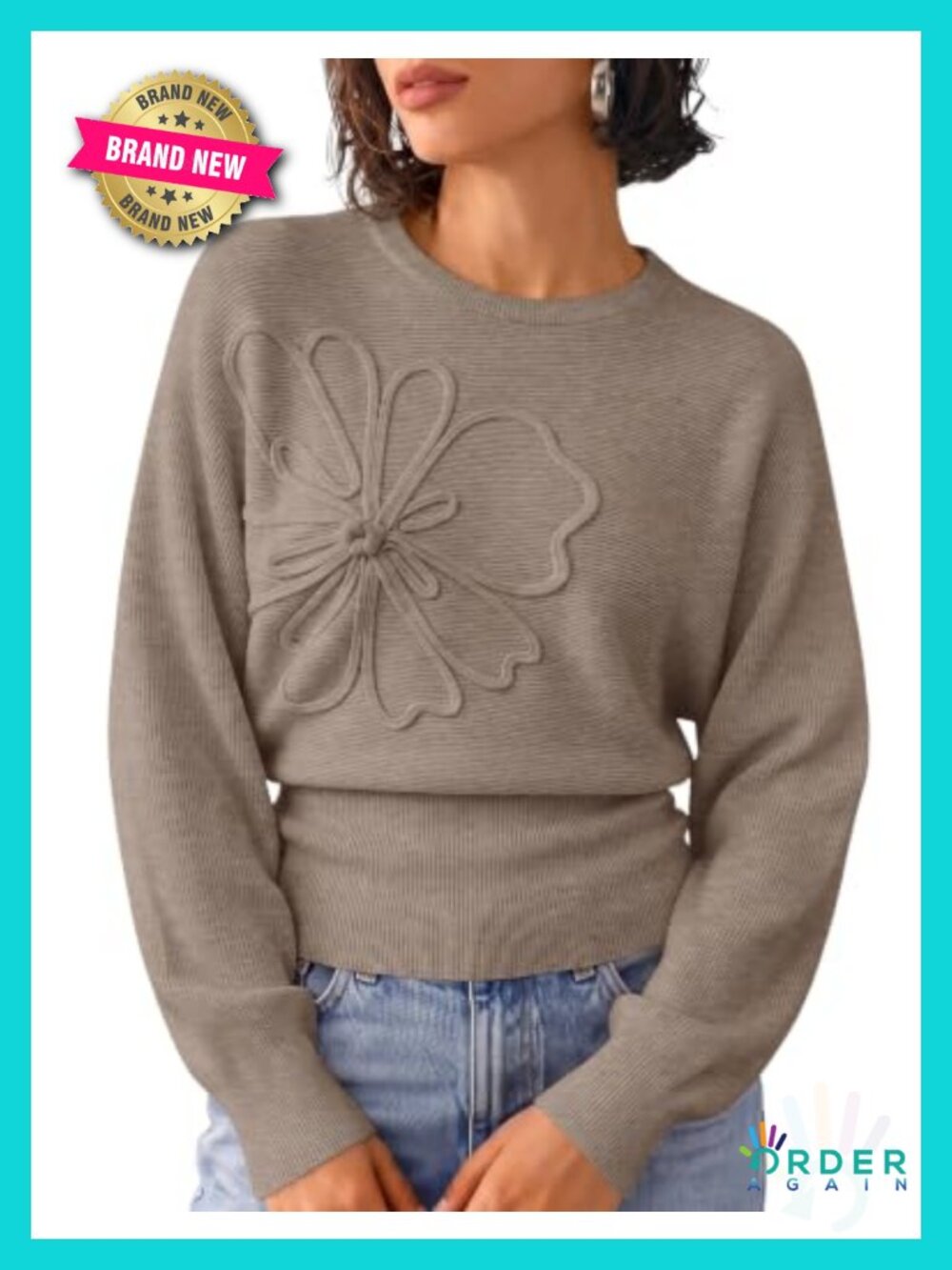 Women's Floral Crew Neck Long Sleeve Ruched Sweater 2026 Trendy